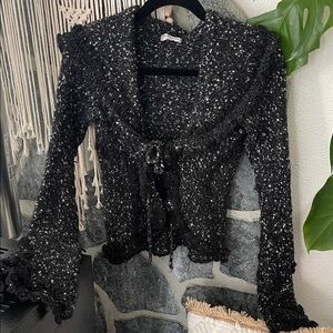 Sharagano Black and White Textured Knit Sweater